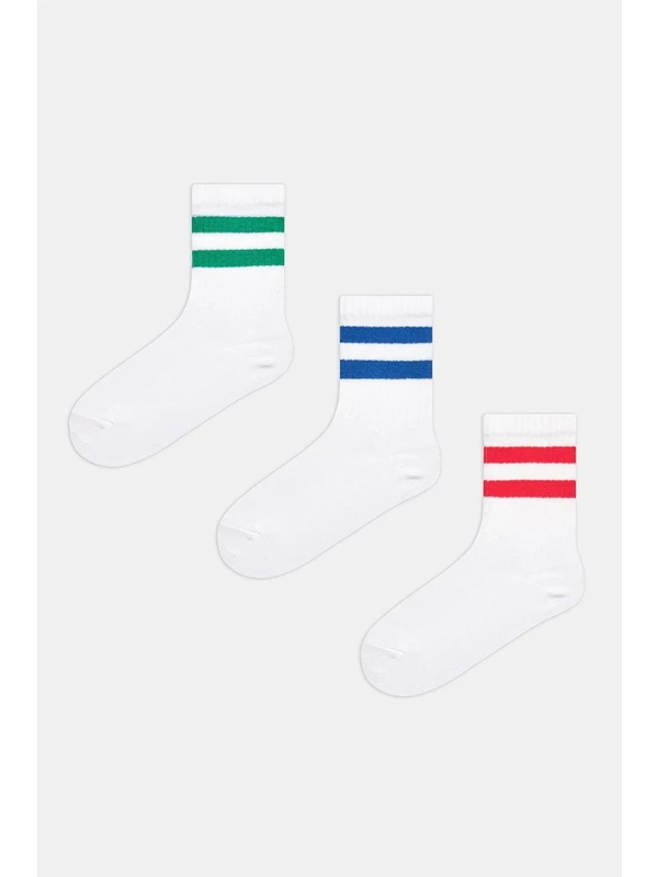 Penti Erkek Çocuk Stripe Beyaz 3 lü Tenis Soket Çorap