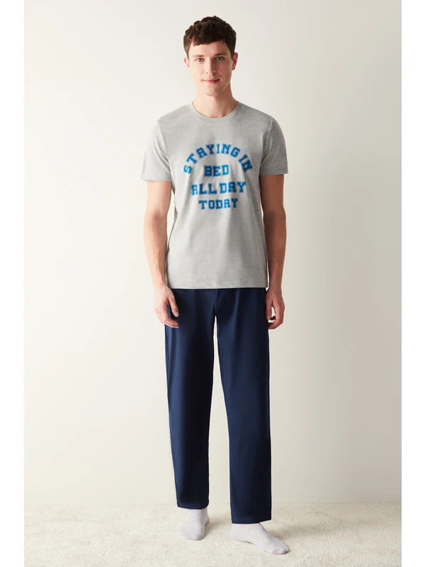 Penti Erkek All Day Bed Yazılı Çok Renkli Pijama Takımı