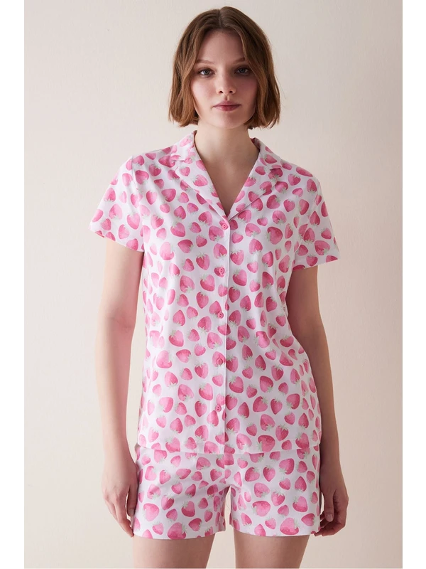 Penti Base Strawberry  Pembe Gömlek Şort Pijama Takımı