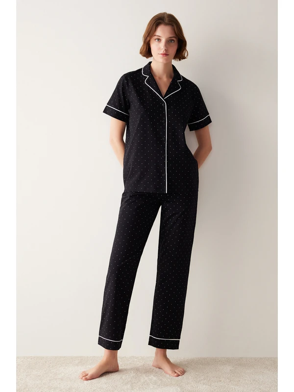 Penti White Dotted Siyah Gömlek Pantolon Pijama Takımı