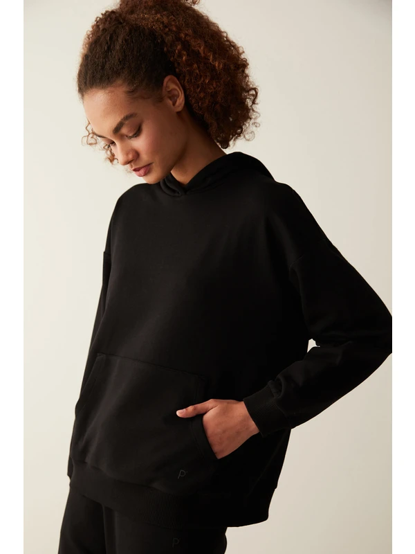 Penti Siyah Kapüşonlu Cep Detaylı Oversize Sweatshirt