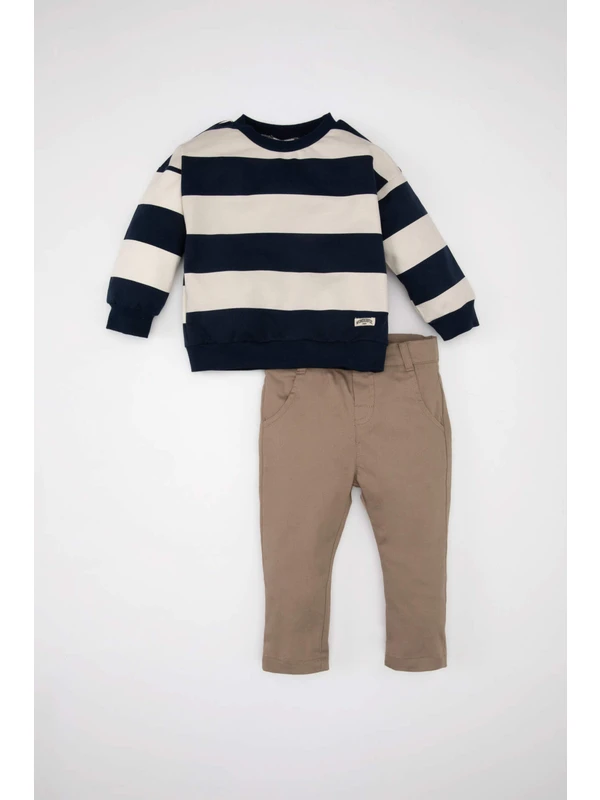 DeFacto Erkek Bebek Çizgili Sweatshirt Pantolon 2'li Takım C1486A524SP