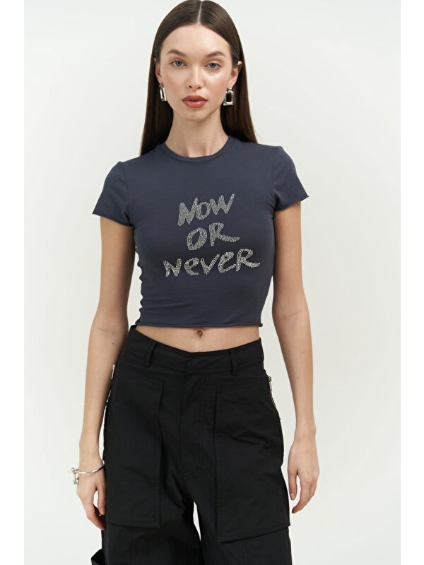 Mai Collection Now Or Never Antrasit Penye Crop