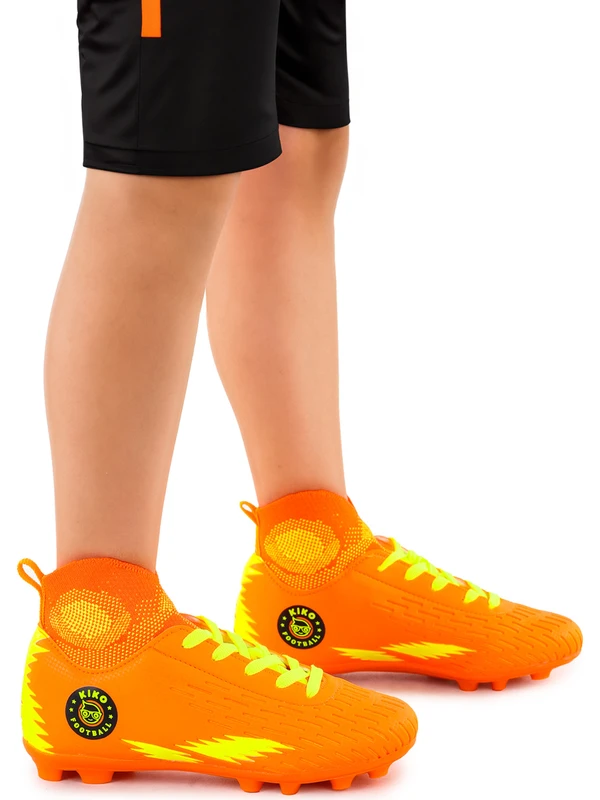 Kiko Kids 142 Fkp Boğazlı Krampon Çim Saha Erkek Çocuk Futbol Ayakkabı Turuncu - Sarı