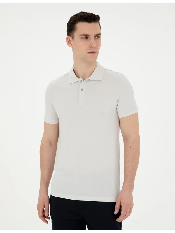 Pierre Cardin Erkek Açık Gri Slim Fit Basic Tişört 50291625-VR001