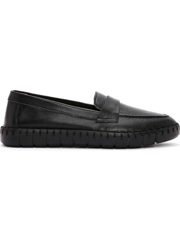 Derimod Kadın Siyah Deri Comfort Loafer