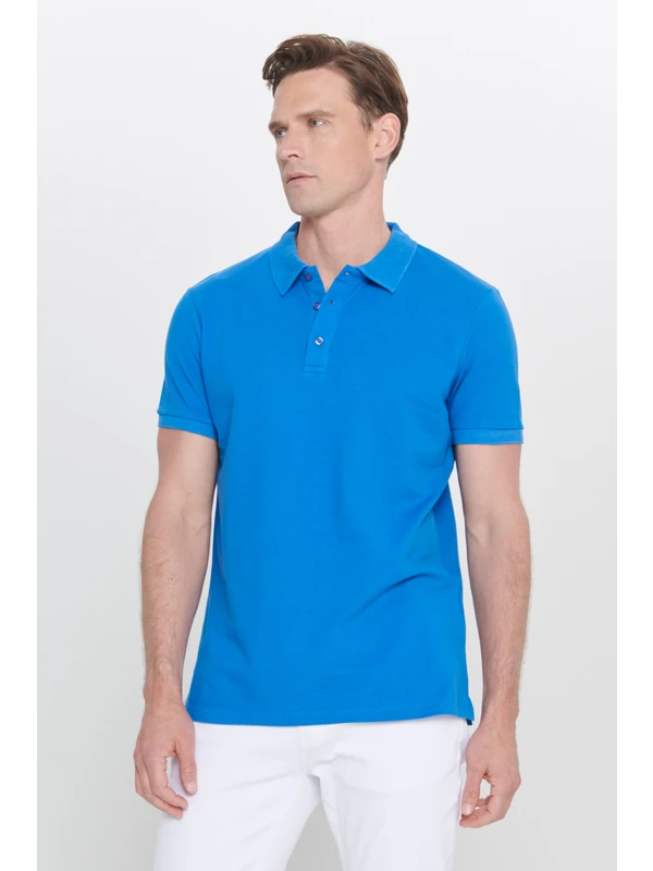 ALTINYILDIZ CLASSICS Erkek Royal Mavi %100 Pamuk Kıvrılmaz Polo Yaka Slim Fit Dar Kesim Tişört