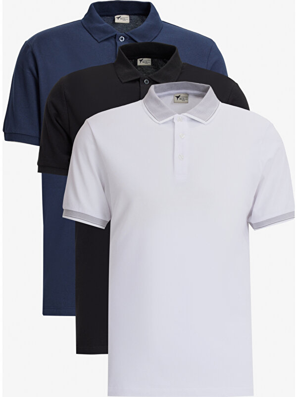 AC&Co / Altınyıldız Classics Slim Fit Dar Kesim 3 'lü Kıvrılmaz Polo Yaka Tişört