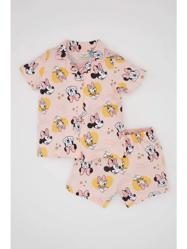 DeFacto Kız Bebek Disney Mickey & Minnie Kısa Kollu Şortlu Penye Pijama Takımı C3479A524HS