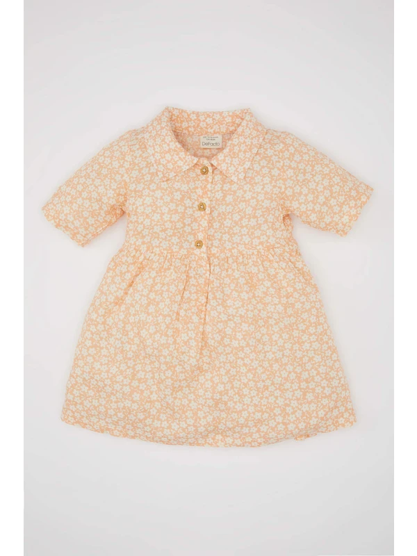 DeFacto Kız Bebek Çiçekli Kısa Kollu Krinkıl Viskon Elbise C4535A524SM