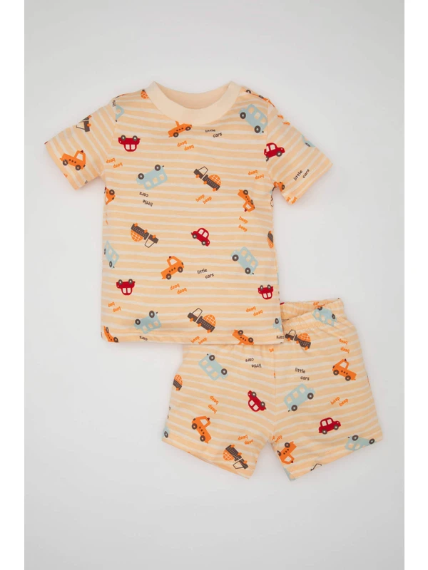 DeFacto Erkek Bebek Araç Desenli Kısa Kollu Şortlu Penye Pijama Takımı C1998A524HS