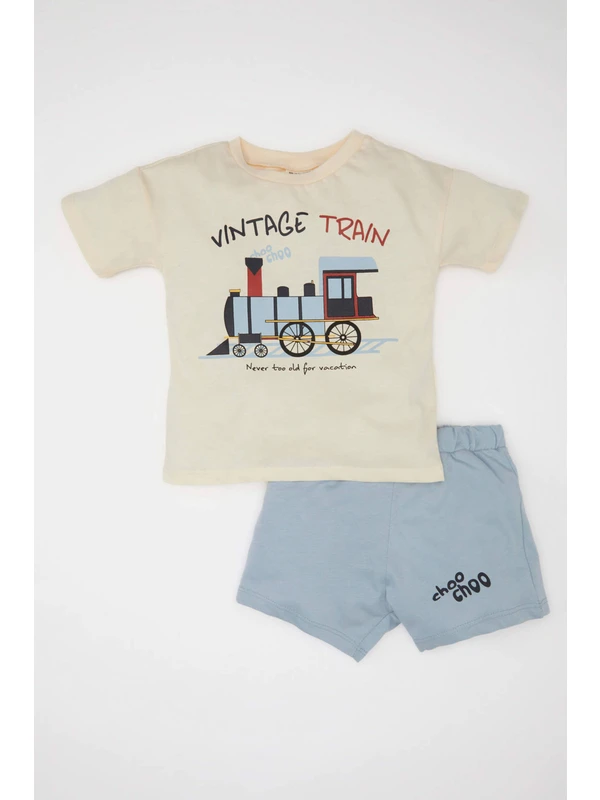 DeFacto Erkek Bebek Araç Baskılı Kısa Kollu Tişört Şort 2'li Takım C4030A524SM