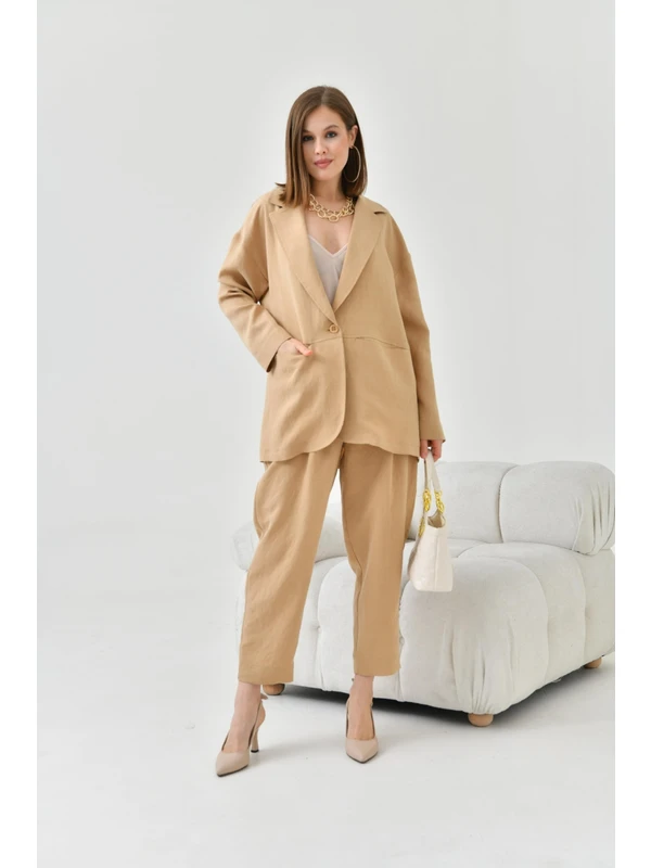 Ftz Women Kadın Keten Ceketli Takım Beige 30777