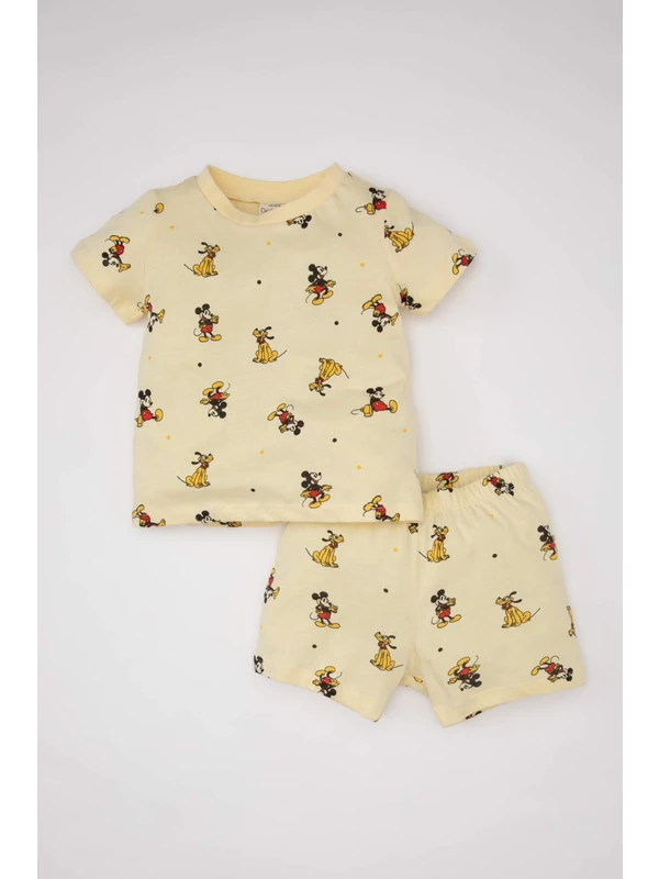 DeFacto Erkek Bebek Disney Mickey & Minnie Kısa Kollu Şortlu Penye Pijama Takımı C3531A524HS