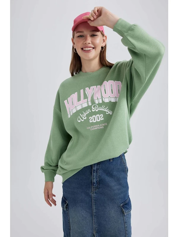 DeFacto Coool Oversize Fit Bisiklet Yaka Baskılı Kalın Kumaş Sweatshirt A8977AX23WN