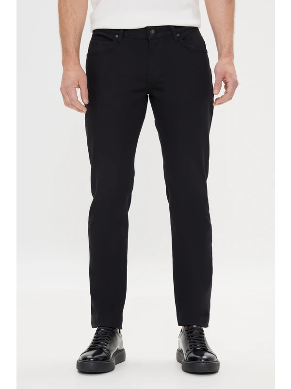 AC&Co / Altınyıldız Classics Erkek Siyah 360 Derece Her Yöne Esneyen Slim Fit Dar Kesim Diyagonal Esnek Desenli Pantolon