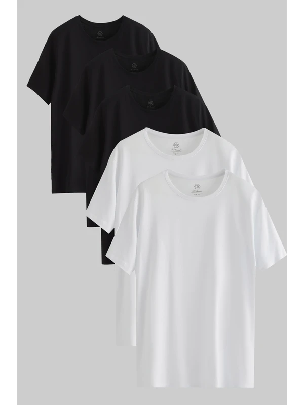 D'S Damat  Slim Fit Siyah/beyaz 5'li T-Shirt