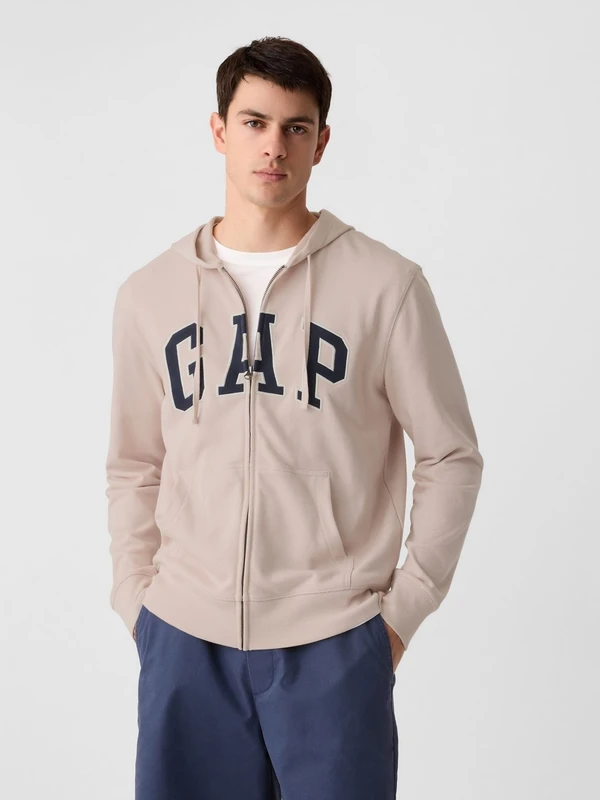 Gap Erkek Pembe Gap Logo Fransız Havlu Kumaş Fermuarlı Sweatshirt