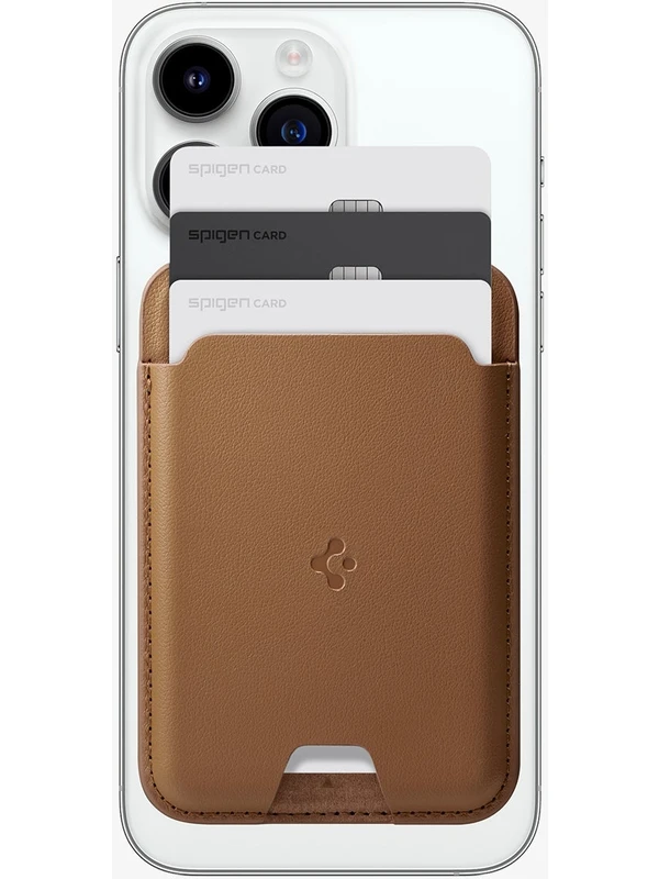 Spigen MagFit iPhone için MagSafe özellikli 3 Kartlı Manyetik Cüzdan Valentinus Wallet Brown - AFA05804
