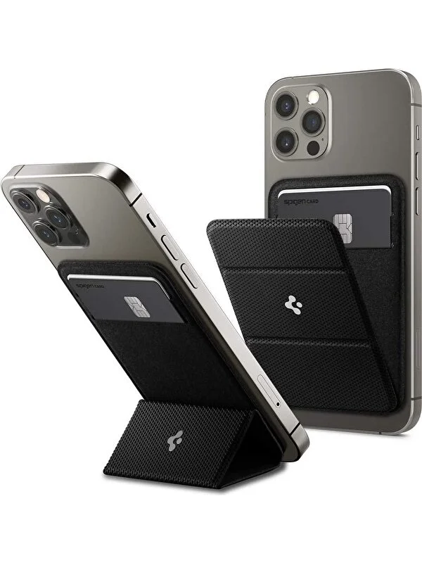 Spigen MagFit iPhone için MagSafe özellikli Kartlı Manyetik Cüzdan Smart Fold Wallet Black - AMP02746