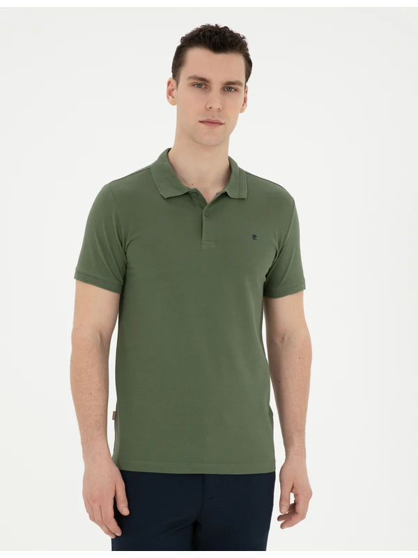 Pierre Cardin Erkek Haki Slim Fit Basic Tişört 50291625-VR027