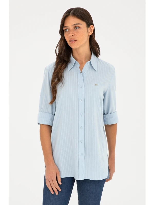U.S. Polo Assn. Kadın Açık Mavi Gömlek Desenli 50289089-VR003