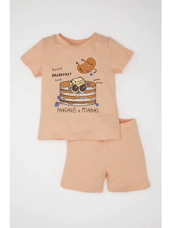 DeFacto Erkek Bebek Baskılı Kısa Kollu Şortlu Penye Pijama Takımı C3534A524HS