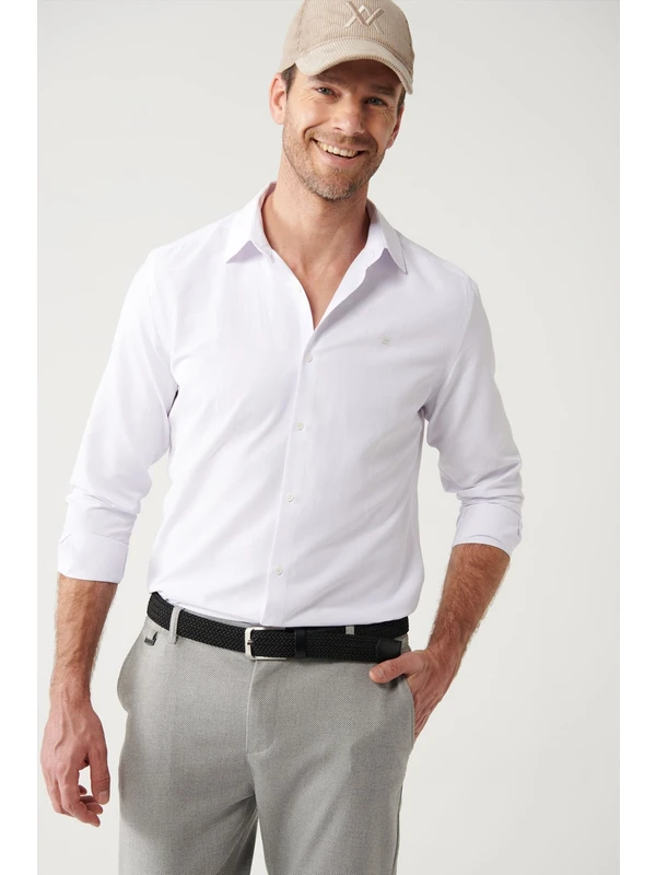Avva Erkek Beyaz Klasik Yaka Kolay Ütülenebilir Pamuk Karışımlı Slim Fit Gömlek A41Y2234