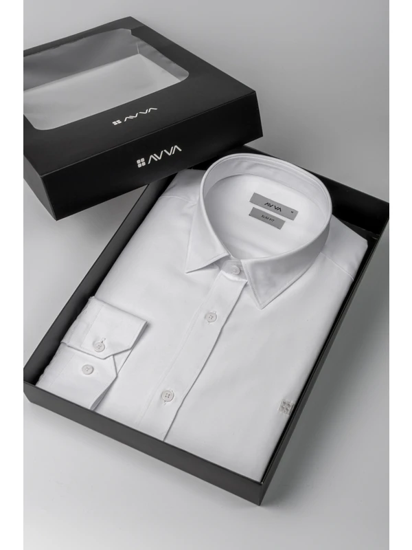 Avva Erkek Beyaz Klasik Yaka Kolay Ütülenebilir Pamuklu Slim Fit Özel Kutulu Gömlek A41Y2235