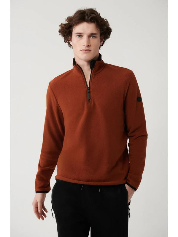 Avva Erkek Kiremit Polar Sweatshirt Dik Yaka Soğuğa Dayanıklı Yarım Fermuarlı Regular Fit E001068