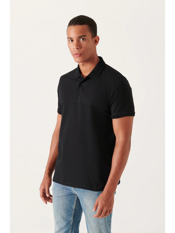 Avva Erkek Siyah %100 Mısır Pamuğu Regular Fit 3 Düğmeli Polo Yaka T-shirt B001027