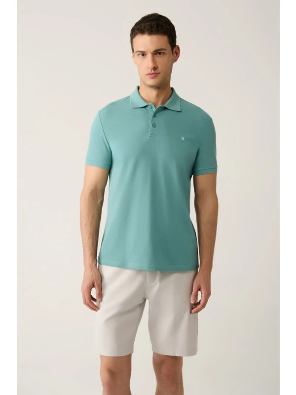 Avva Erkek Su Yeşili %100 Pamuk Serin Tutan Regular Fit Polo Yaka T-shirt E001004