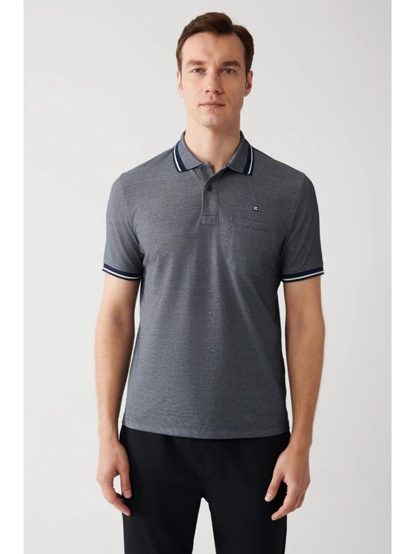 Avva Erkek Lacivert Kıvrılmaz Yaka Cepli Regular Fit 2 Düğmeli Polo Yaka T-shirt E001031