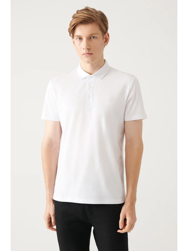 Avva Erkek Beyaz %100 Pamuk Regular Fit 3 Düğmeli Kıvrılmaz Polo Yaka T-shirt E001035