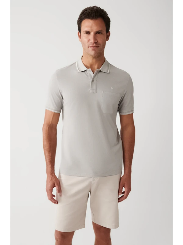 Avva Erkek Gri Kıvrılmaz Yaka Cepli Regular Fit 2 Düğmeli Polo Yaka T-shirt E001031