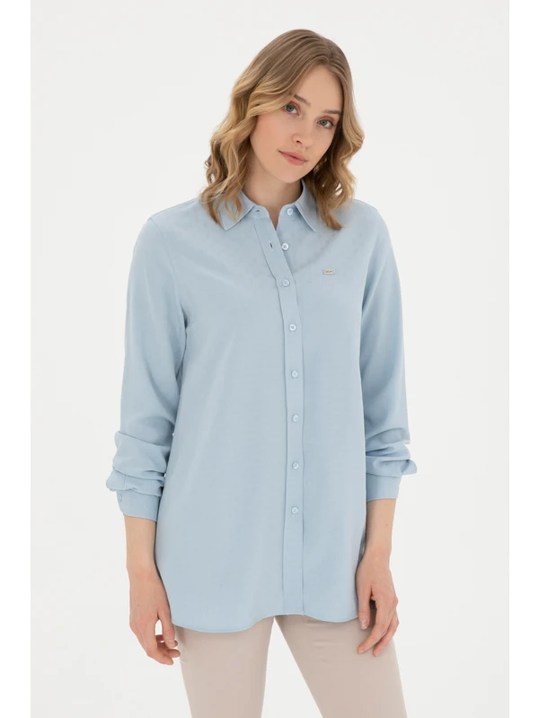 U.S. Polo Assn. Kadın Açık Mavi Gömlek Desenli 50289147-VR003