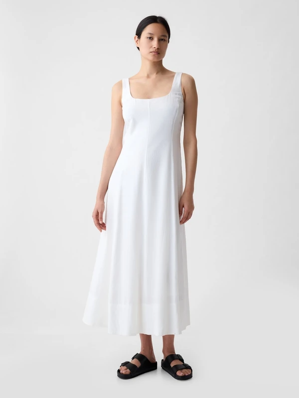 Gap Kadın Kırık Beyaz Keten Karışımlı Midi Elbise
