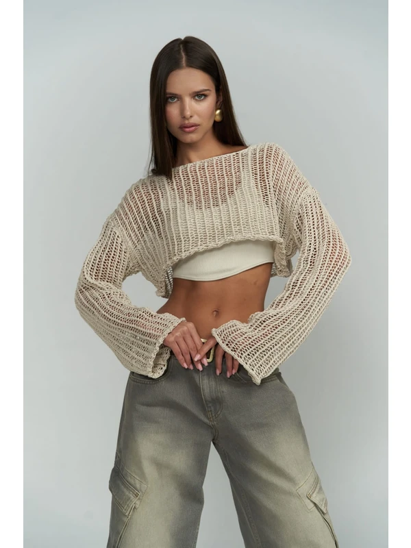 Mai Collection Laya Bej Organik Triko Crop