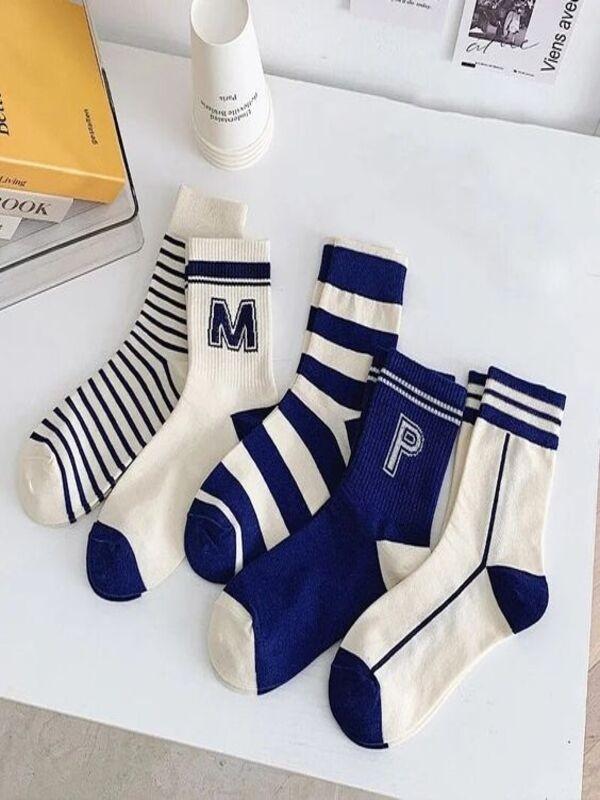 Sky Socks 5'li Ekonomik Paket Mavi Çizgili Desenli Kokulu Soket Çorap Seti