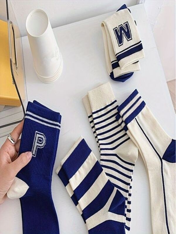 Sky Socks 5'li Ekonomik Paket Mavi Çizgili Desenli Kokulu Soket Çorap Seti görsel 2