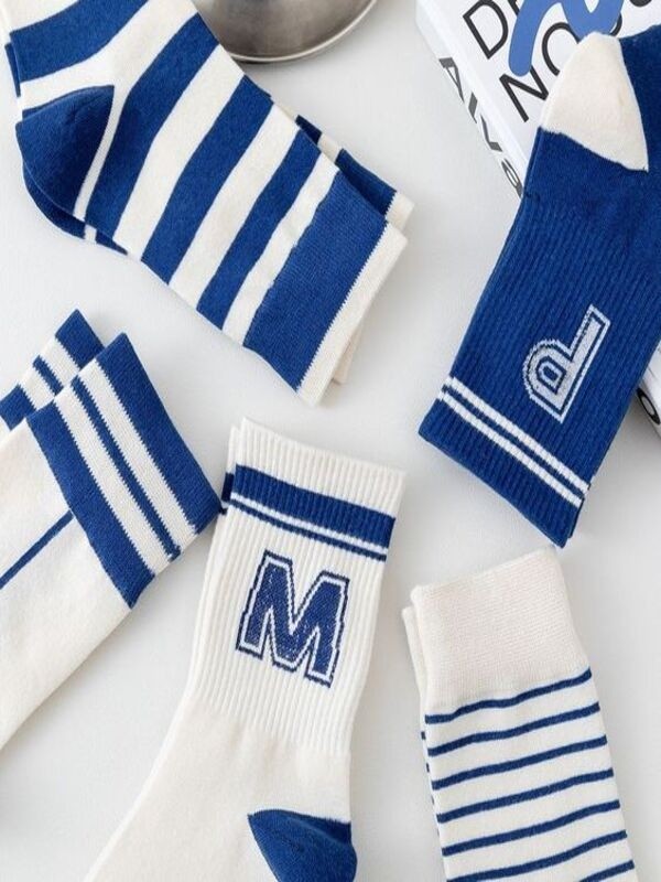 Sky Socks 5'li Ekonomik Paket Mavi Çizgili Desenli Kokulu Soket Çorap Seti görsel 5