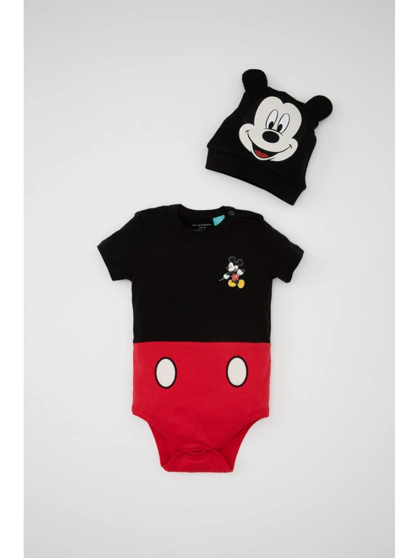 DeFacto Erkek Bebek Yeni Doğan Disney Mickey & Minnie Zarf Yaka Ribana 2'li Kısa Kollu Çıtçıtlı Body C6296A524SM