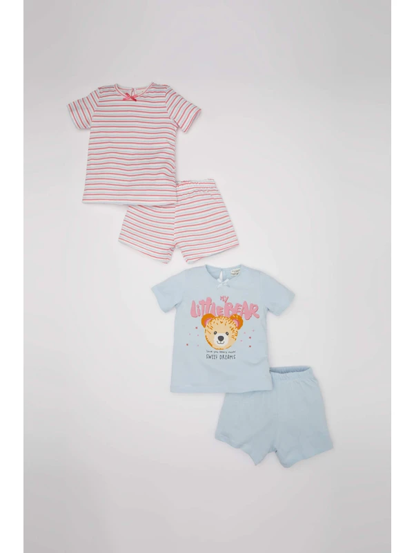 DeFacto Kız Bebek Ayı Baskılı Kısa Kollu Penye 4'lü Pijama Takımı C3485A524HS