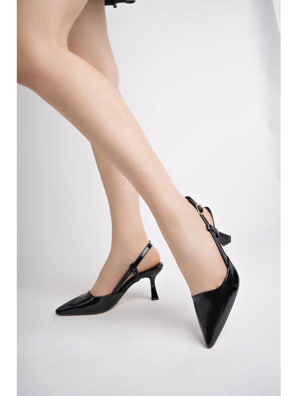 Muggo Zendaya Garantili Sivri Burun Yanları Açık Kadın Klasik Topuklu Ayakkabı