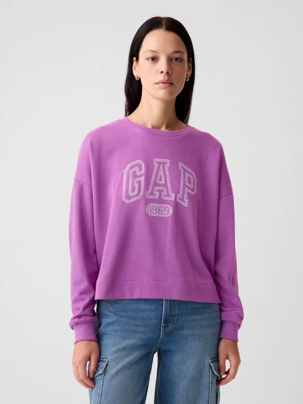 Gap Kadın Pembe Gap Logo Fransız Havlu Kumaş Sweatshirt