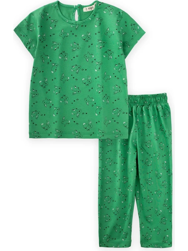 Cigit Tavşan Baskılı Pijama Takım 1-6 Yaş Yeşil