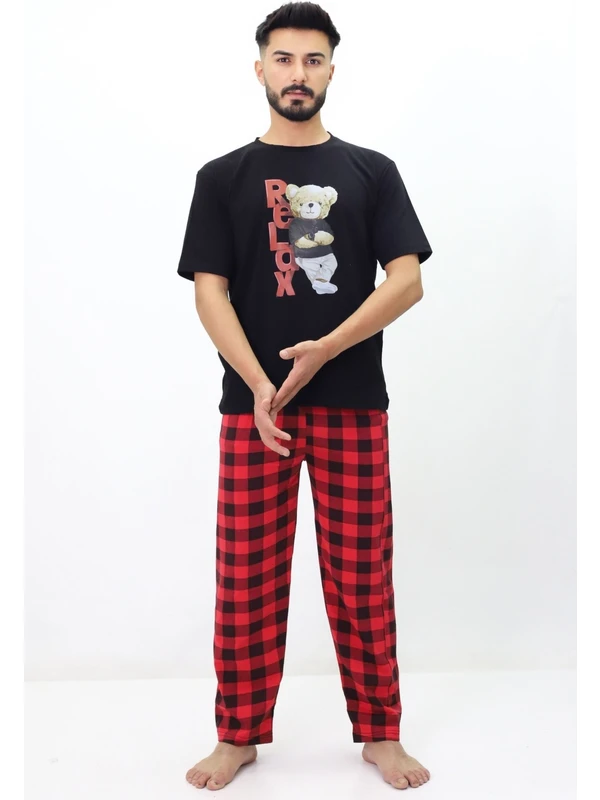 Erkek Relax Baskılı Kısa Kollu Pijama Takımı Tampap