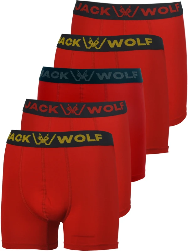 Jack Wolf Kırmızı 5'li Kutu Pamuklu Likralı Erkek Boxer