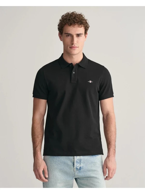 Gant Erkek Siyah Regular Fit Logolu Polo Yaka Pamuk