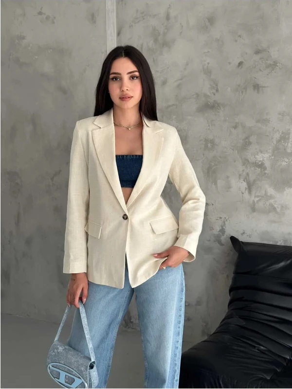 Işılda Fashion Kadın Giyim Keten Blazer Ceket